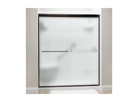 Liquid Accents 60 X 70 Shower Door, Oil Rubbed Bronze, 1/4 inch Frost Glass, Two Towel Bars & Knobs