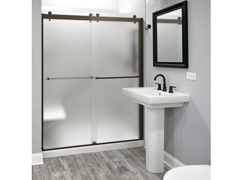 Liquid Accents 60X74 Denali Double Slider Shower Door, Oil Rubbed Bronze, 5/16 inch Frost Glass