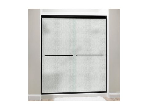 Liquid Accents Shower Door 60 x 76 Matte Black with 1/4 Rain Glass, Two Towel Bars and Two Knobs