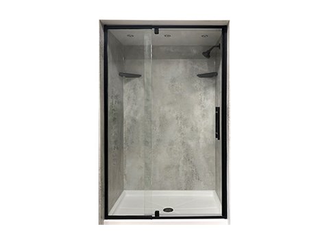 Liquid Accents Aries Adjustable Door- 31 inch To 33 inch x 72 inch Matte Black, 1/4 inch Clear, Ladder Pull Handle