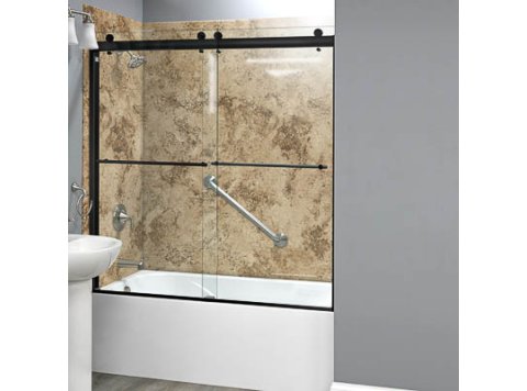 Liquid Accents Denali Shower Door Barn-Style Double Slider 60X62 Matte Black W/ 5/16 inch Clear Glass