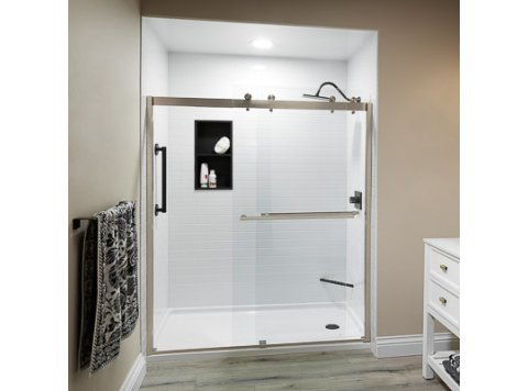 Liquid Accents 60X74 Denali Shower Door Double Slider, Brushed Nickel W/ 5/16 inch Clear Glass
