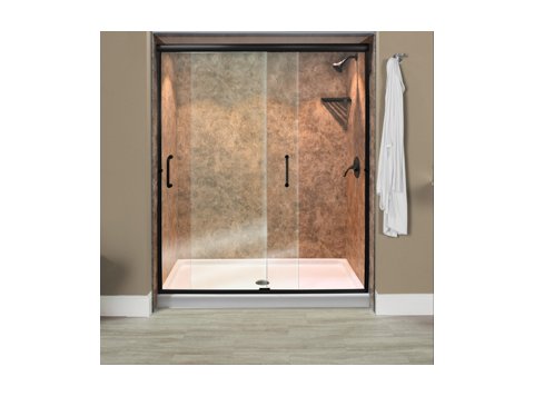 Liquid Accents Everest Shower Door 48 x 70 Matte Black with 1/4 Clear Glass, (2) Vertical Handles
