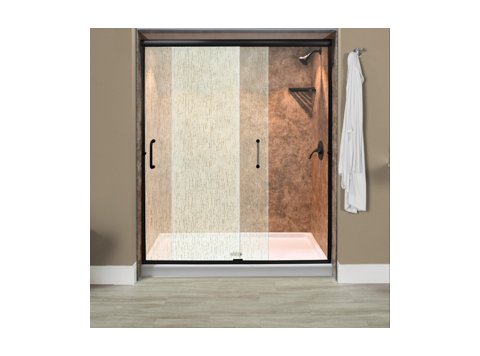 Liquid Accents Everest Shower Door 48 x 70 Matte Black with 1/4 Rain Glass, (2) Vertical Handles