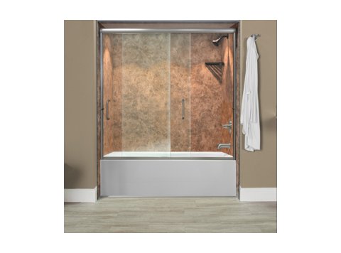 Liquid Accents Everest Shower Door 60X62 Brushed Nickel, 1/4 inch Clear Glass, (2) Vertical Handles