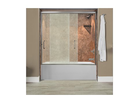 Liquid Accents Everest Shower Door 60 x 62 Brushed Nickel with 1/4 Rain Glass, (2) Vertical Handles