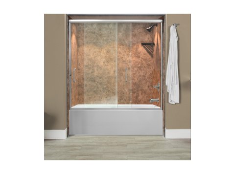 Liquid Accents Everest Shower Door 60 x 62 Chrome with 1/4 Inch Clear Glass, (2) Vertical Handles