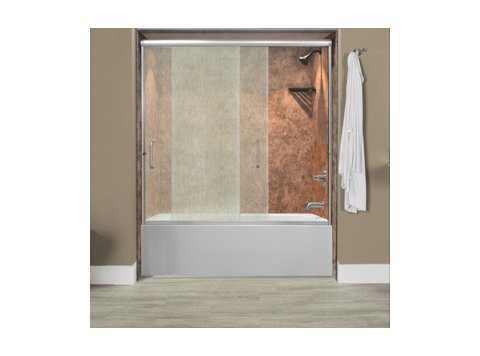 Liquid Accents Everest Shower Door 60 x 62 Chrome with 1/4 Rain Glass, (2) Vertical Handles