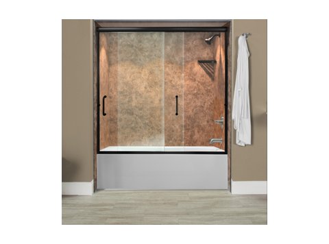 Liquid Accents Everest Shower Door 60X62 Matte Black W/ 1/4 Inch Clear Glass, (2) Vertical Handles