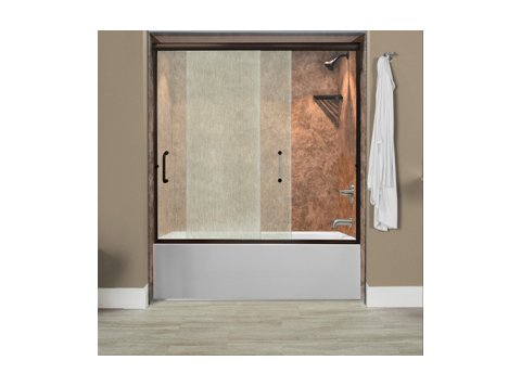 Liquid Accents Everest Shower Door 60X62 Oil Rubbed Bronze W/ 1/4 Rain Glass, (2) Vertical Handles