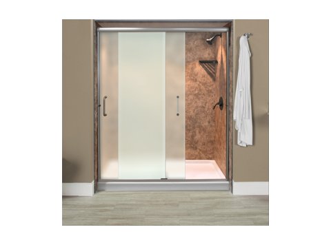 Liquid Accents Everest Shower Door 60X76 Brushed Nickel W/ 1/4 Frosted Glass, (2) Vertical Handles