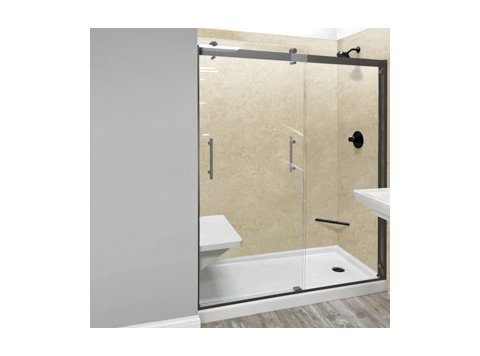 Liquid Accents 60X74 Denali Double Slider Door, Oil Rubbed Bronze, 5/16 inch Clear Glass, Vert. Handle