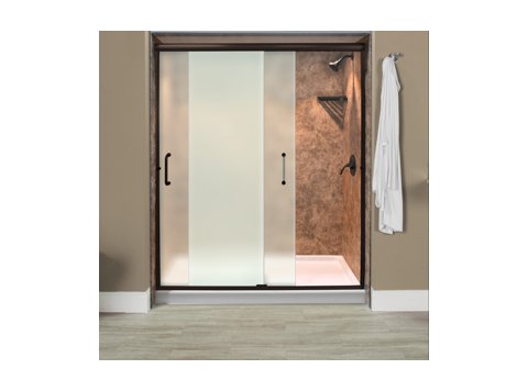 Liquid Accents Everest Shower Door 60X76 Oil Rubbed Bronze W/ 1/4 Clear Glass, (2) Vertical Handles