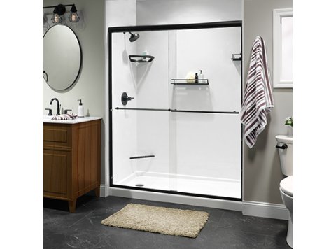 Liquid Accents Alpine Shower Door 48 x 70 Matte Black with 5/16 Clear Glass, Two Towel Bar