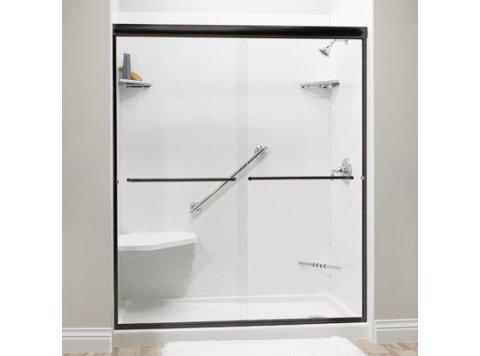 Liquid Accents 72 X 70 Shower Door, Oil Rubbed Bronze, 1/4 inch Clear Glass, Two Towel Bars & Knobs