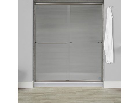 Liquid Accents 60X76 Door, Brushed Nickel, 1/4 inch Corrugated Privacy Glass, 2 Towel Bars & Knobs