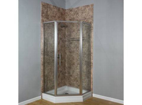 Liquid Accents 38X38 K2 Neo Angle Door, Brushed Nickel, 1/4 inch Clear, Vert. Back-To-Back Handles