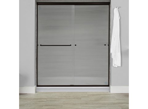 Liquid Accents 60X70 Door, Oil Rubbed Bronze, 1/4 inch Corrugated Privacy Glass, 2 Towel Bars & Knobs