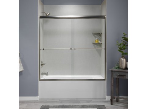 Liquid Accents Alpine Shower Door 60 x 62 Brushed Nickel with 5/16 Clear Glass, Two Towel Bar