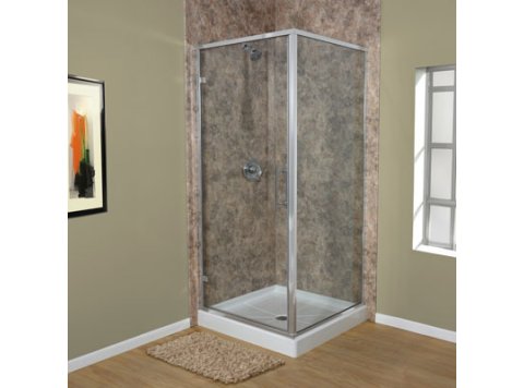 Liquid Accents 32X32 K2 Double Threshold Door, Chrome, 1/4 inch Clear Glass, Vert. Back-To-Back Handles