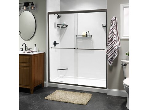 Liquid Accents Alpine Shower Door 60 x 70 Oil Rubbed Bronze with 5/16 Clear Glass, Two Towel Bar