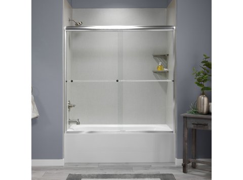 Liquid Accents Alpine Shower Door 60 x 62 Chrome with 5/16 Clear Glass, Two Towel Bar