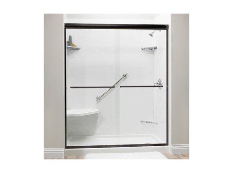 Liquid Accents 54 X 76 Shower Door, Oil Rubbed Bronze, 1/4 inch Clear Glass, Two Towel Bars & Knobs