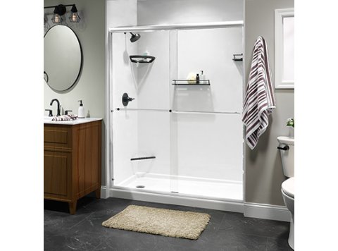 Liquid Accents Alpine Shower Door 60 x 70 Chrome with 5/16 Clear Glass, Two Towel Bar