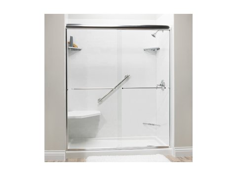 Liquid Accents 54 X 76 Shower Door, Chrome, 1/4 inch Clear Glass, Two Towel Bars & Knobs