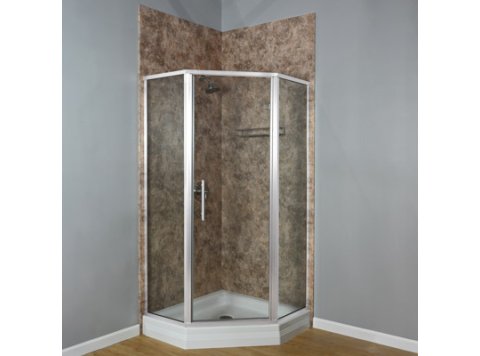 Liquid Accents 38X38 K2 Neo Angle Shower Door, Chrome, 1/4 inch Clear Glass, Vert. Back-To-Back Handles