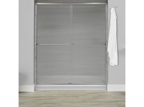 Liquid Accents 60X70 Shower Door, Chrome, 1/4 inch Corrugated Privacy Glass, Two Towel Bars & Knobs