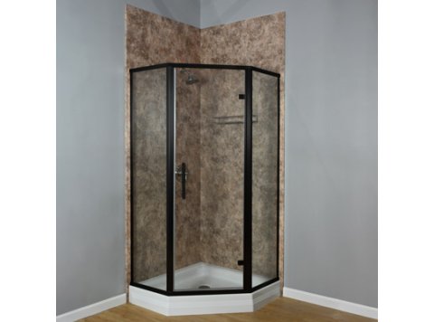 Liquid Accents 35X35 K2 Neo Angle Shower Door, Matte Black, 1/4 inch Clear, Vert. Back-To-Back Handles