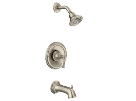 Moen Brantford T2153 1-Handle Tub & Shower Trim, 1-Function Showerhead & Valve 2570, Brushed Nickel