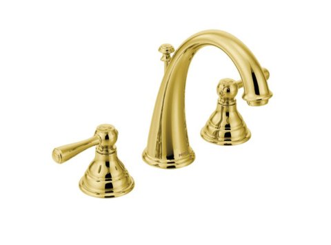 Moen Kingsley 2 Handle Widespread Lav With Drain Assembly And Moe9000 Valve, Polished Brass