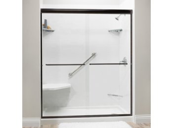 Liquid Accents 54 X 70 Shower Door, Oil Rubbed Bronze, 1/4 inch Clear Glass, Two Towel Bars & Knobs
