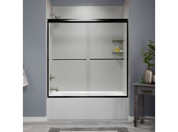 Liquid Accents Shower Door 60 x 62 Matte Black with 1/4 Clear Glass, Two Towel Bars and Two Knobs