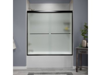 Liquid Accents Shower Door 60 x 62 Matte Black with 1/4 Frost Glass, Two Towel Bars and Two Knobs