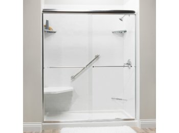 Liquid Accents Shower Door 60 x 70 Chrome with 1/4 Clear Glass, Two Towel Bars and Two Knobs