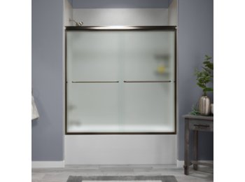 Liquid Accents 60 X 62 Shower Door, Oil Rubbed Bronze, 1/4 inch Frost Glass, Two Towel Bars & Knobs