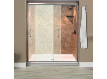 Liquid Accents Everest Shower Door 48 x 70 Brushed Nickel with 1/4 Rain Glass, (2) Vertical Handles