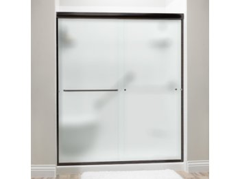 Liquid Accents 60 X 70 Shower Door, Oil Rubbed Bronze, 1/4 inch Frost Glass, Two Towel Bars & Knobs