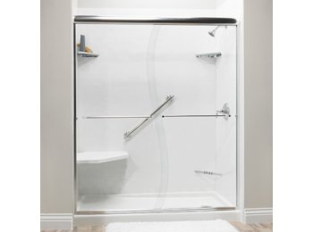 Liquid Accents Shower Door 60 x 76 Chrome with S-Curve 1/4 Clear Glass, Two Towel Bars