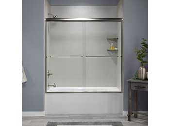 Liquid Accents 60 X 62 Shower Door Brushed Nickel, 1/4 inch Clear Glass, Two Towel Bars & Two Knobs