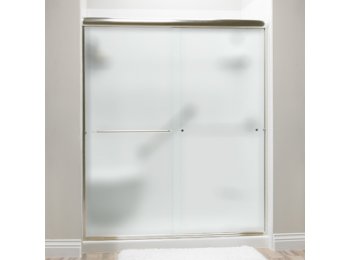 Liquid Accents Shower Door 60 X 76 Brushed Nickel W/ 1/4 Frost Glass, Two Towel Bars And Two Knobs