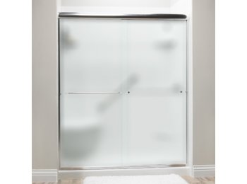 Liquid Accents Shower Door 60 x 76 Chrome with 1/4 Frost Glass, Two Towel Bars and Two Knobs