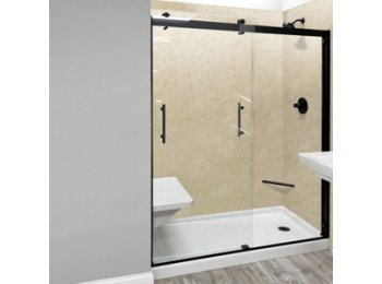 Liquid Accents 48X74 Denali Double Slider Door, Matte Black, 5/16 inch Clear Glass, Vertical Handles