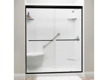 Liquid Accents Shower Door 60 x 76 Matte Black with 1/4 Clear Glass, Two Towel Bars