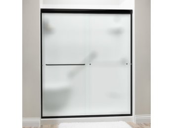 Liquid Accents Shower Door 60 x 76 Matte Black with 1/4 Frost Glass, Two Towel Bars and Two Knobs