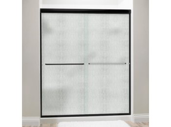 Liquid Accents Shower Door 60 x 76 Matte Black with 1/4 Rain Glass, Two Towel Bars and Two Knobs