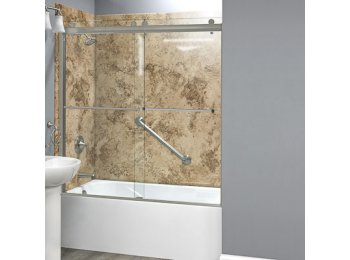 Liquid Accents 60X62 Denali Shower Door Barn-Style Double Slider, Brushed Nickel, 5/16 inch Clear Glass